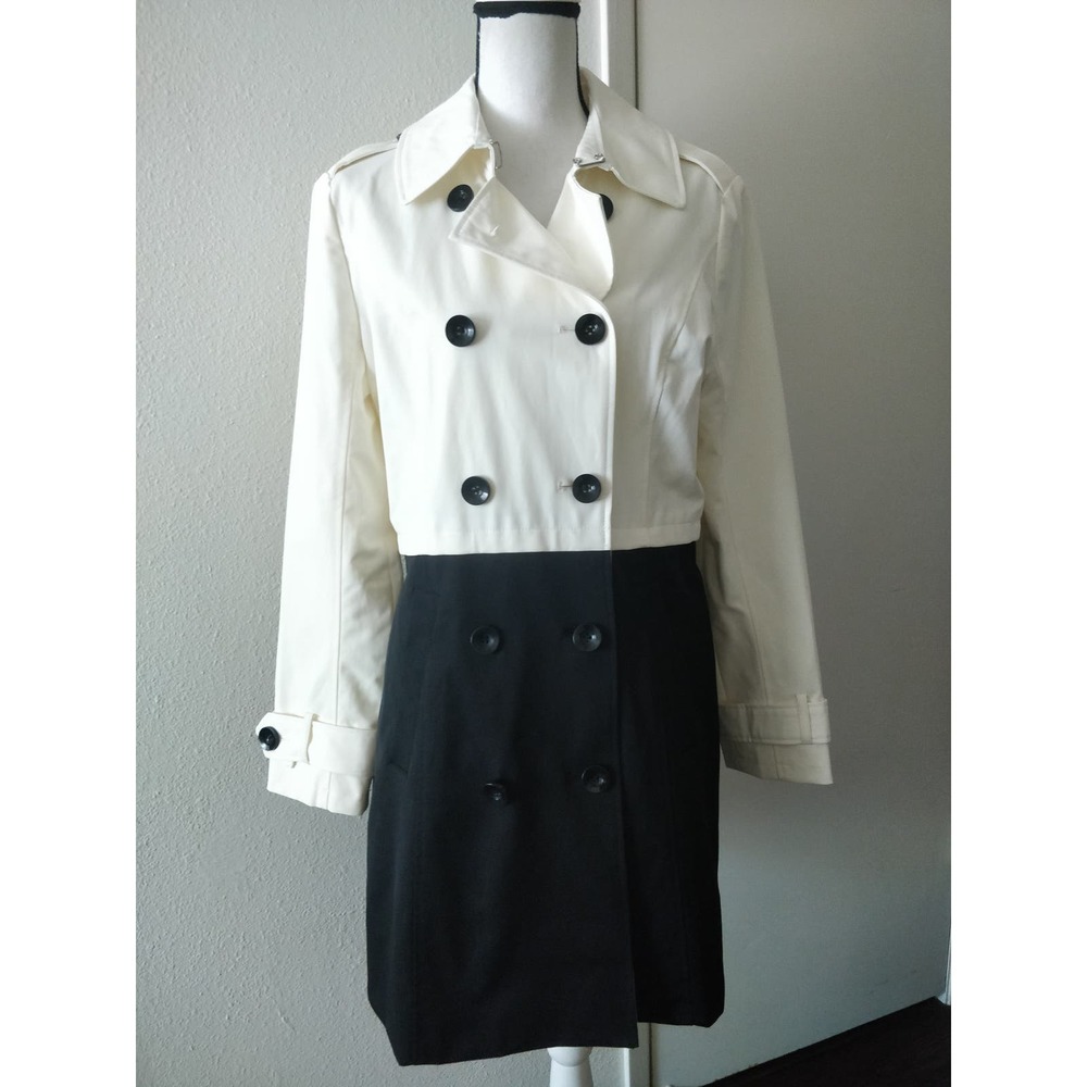 3/$20 Forever 21 Black White Colorblock Peacoat Trench Longline Jacket M